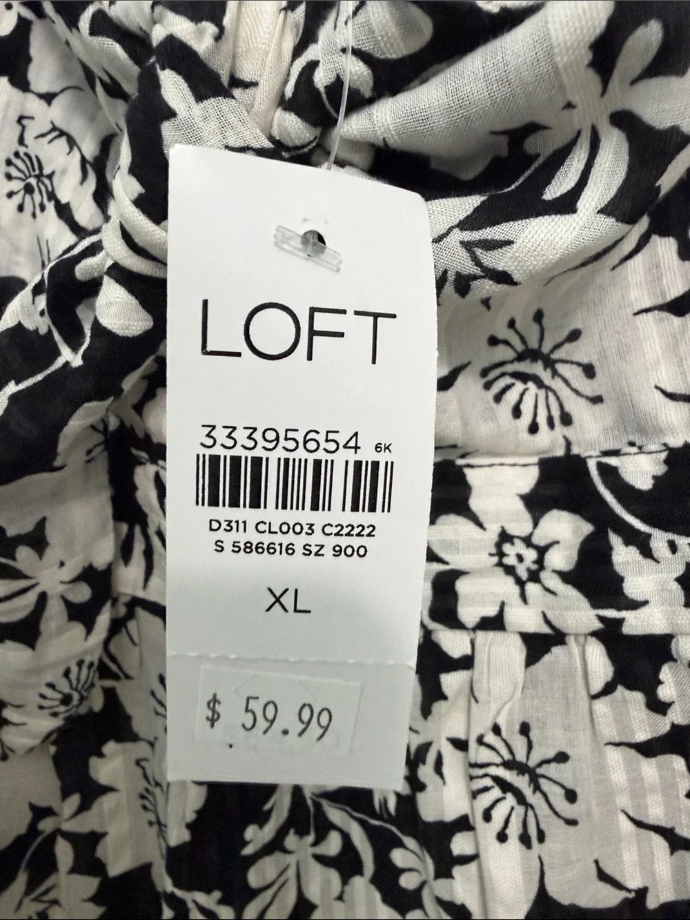 Loft Black & White Floral Scoop Neck Women's Top